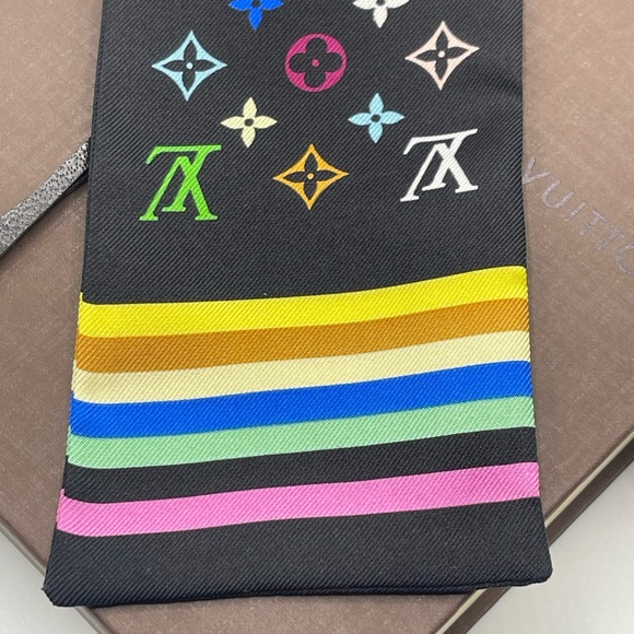 Louis Vuitton x Takashi Murakami Multicolor Noir Bandeau Neckerchief Scarf Wrap - Picture 9 of 14